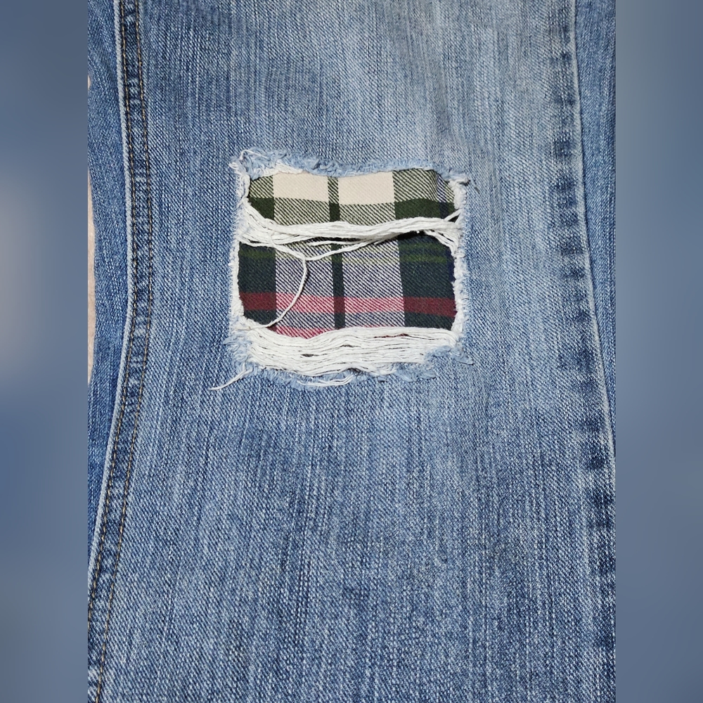 Plaid Patch Distressed Bootcut Jeans - image 5